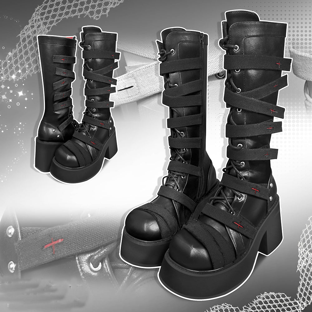 Lolita Gothic Lace-up Cross Boots LS0846