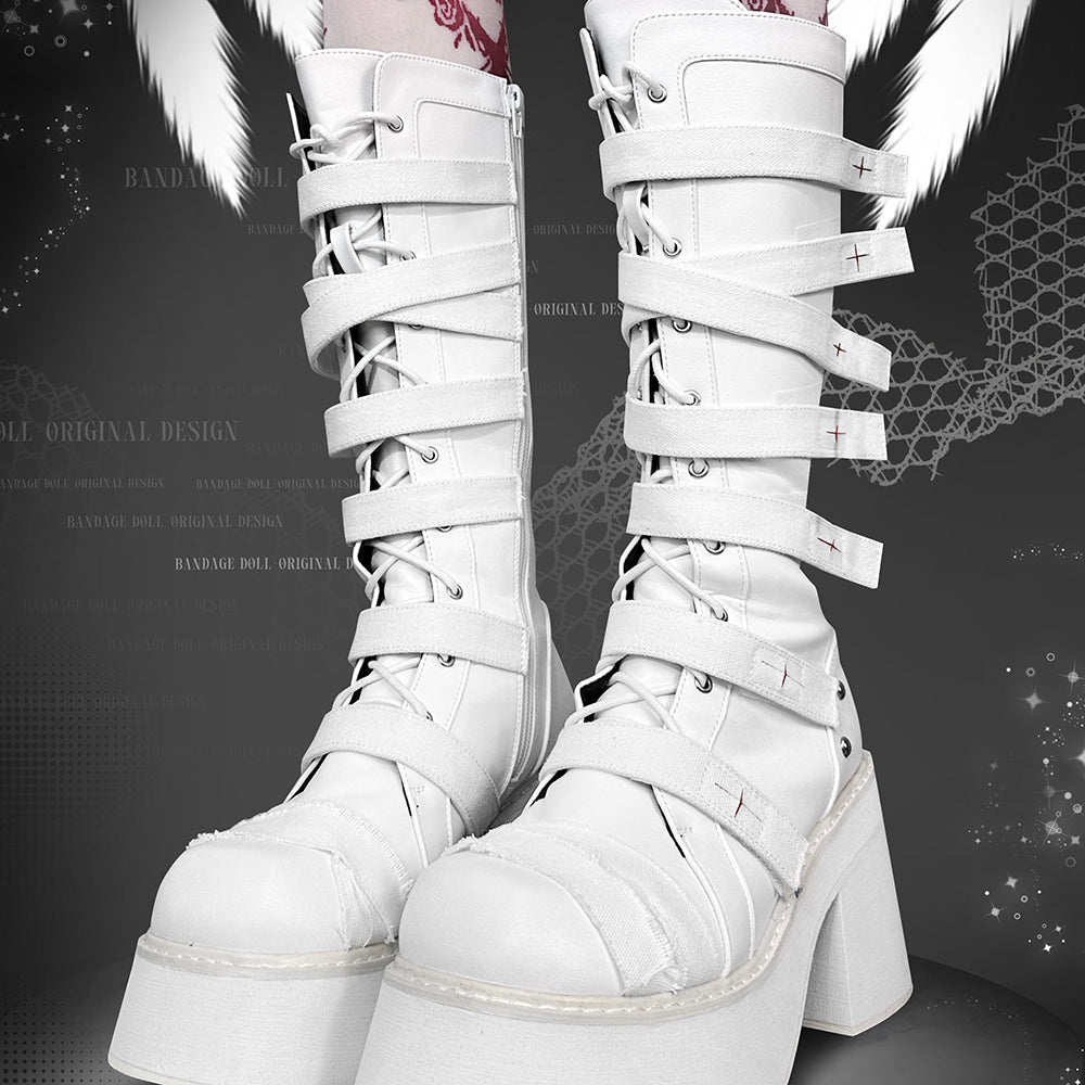 Lolita Gothic Lace-up Cross Boots LS0846