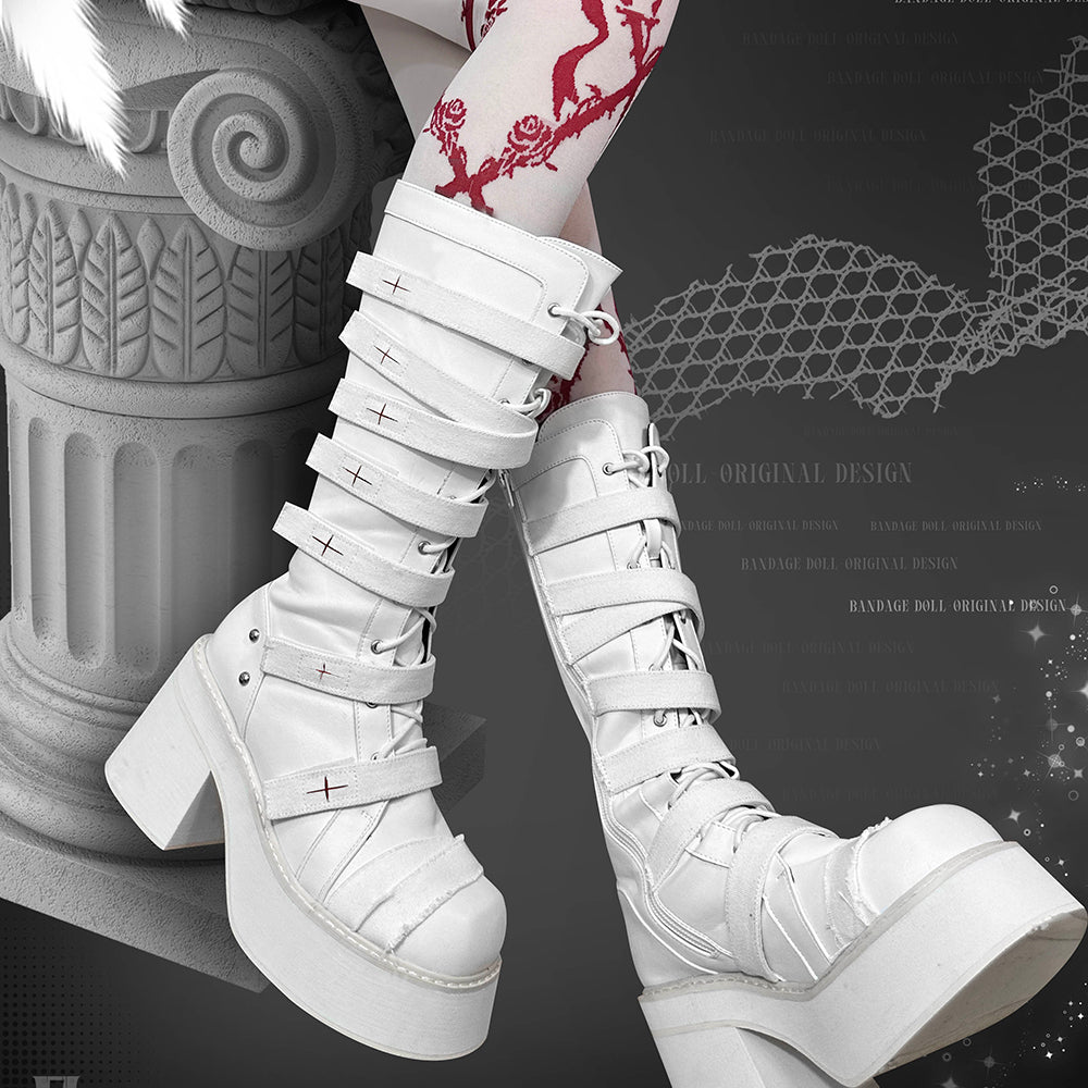 Lolita Gothic Lace-up Cross Boots LS0846