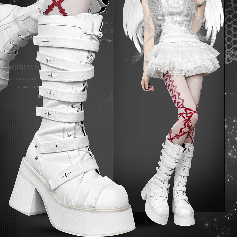 Lolita Gothic Lace-up Cross Boots LS0846