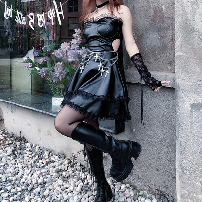 Lolita Punk Gothic PU Dress LS0832