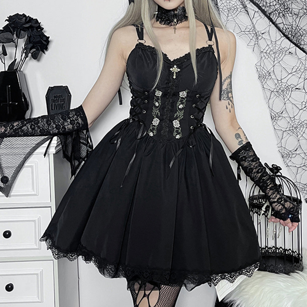 Lolita Gothic Lace Strappy Dress LS0602