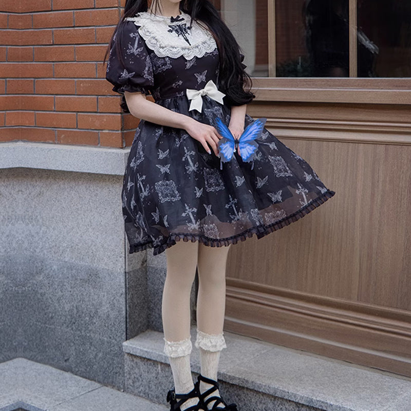 Lolita punk bow OP dress LS0815