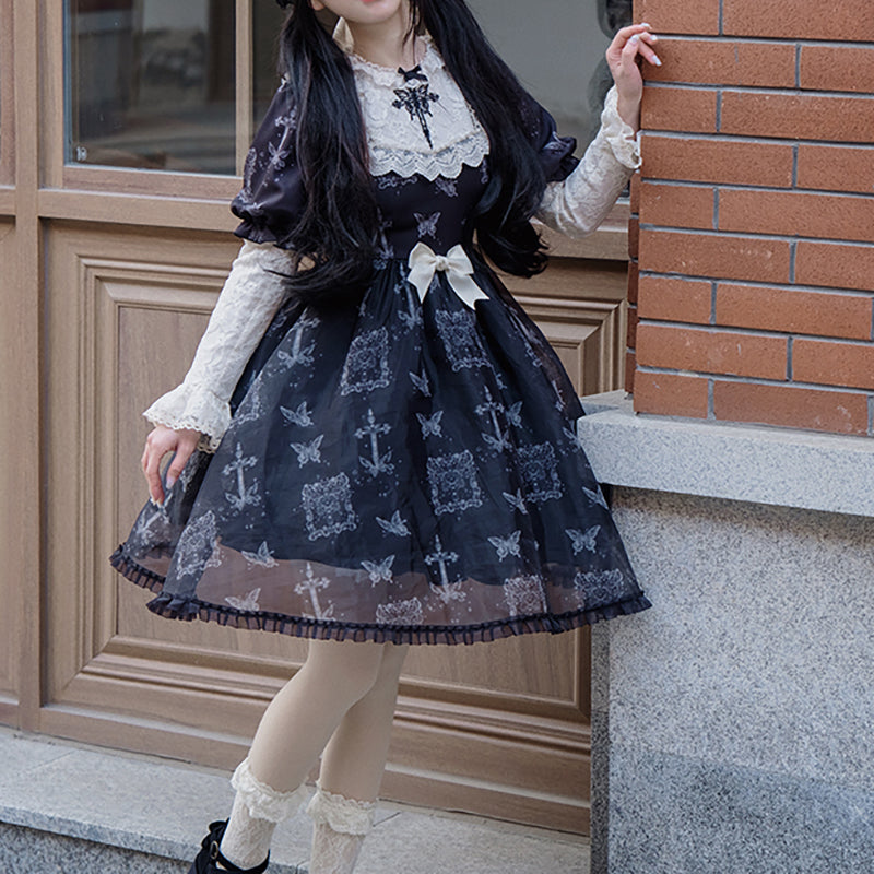 Lolita punk bow OP dress LS0815