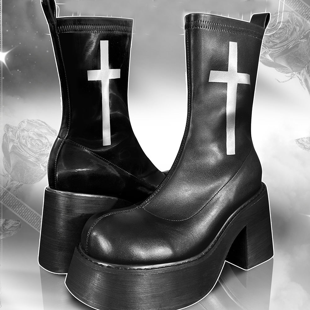 Lolita Gothic Cross Boots LS0505