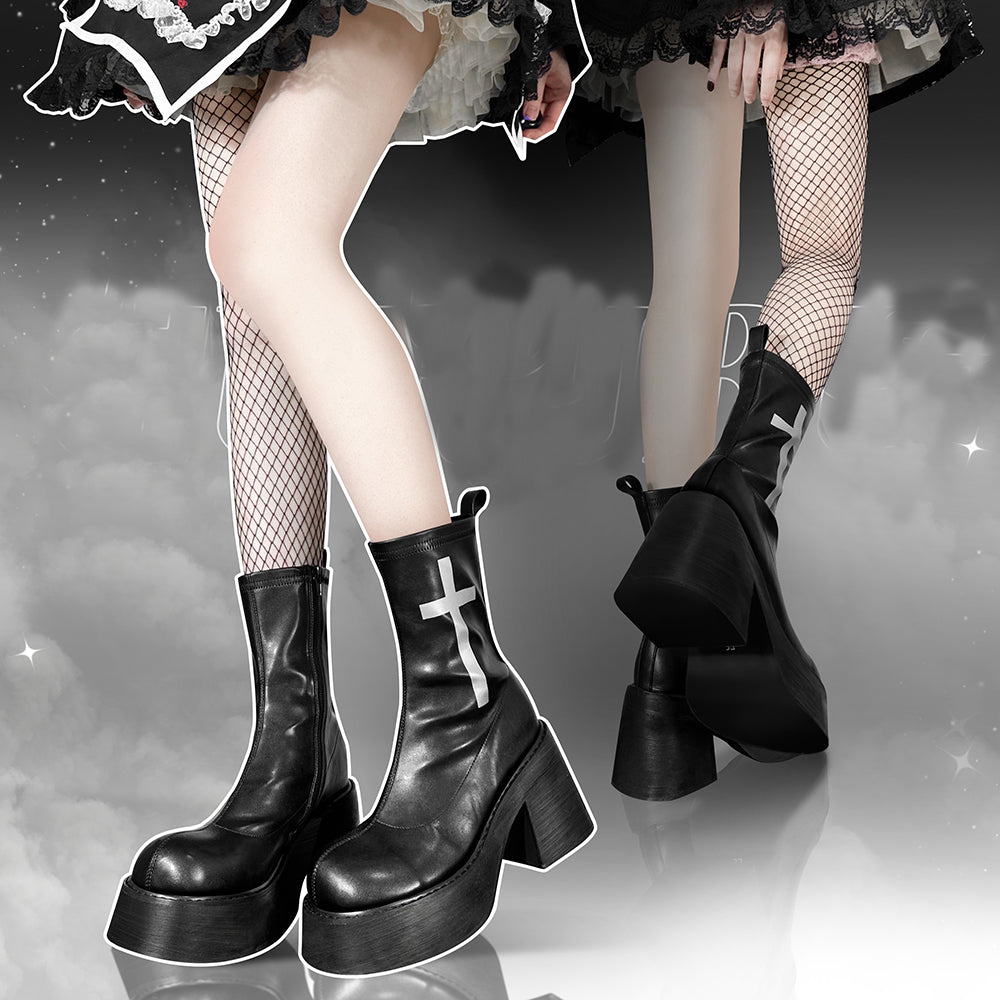 Lolita Gothic Cross Boots LS0505