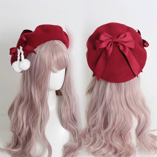 Lolita Bow Pom Pom Beret LS0049