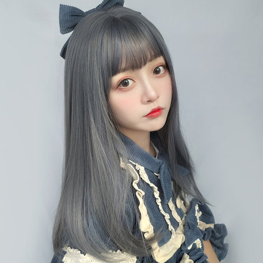 Lolita Gray Purple Long Straight Wig LS0354